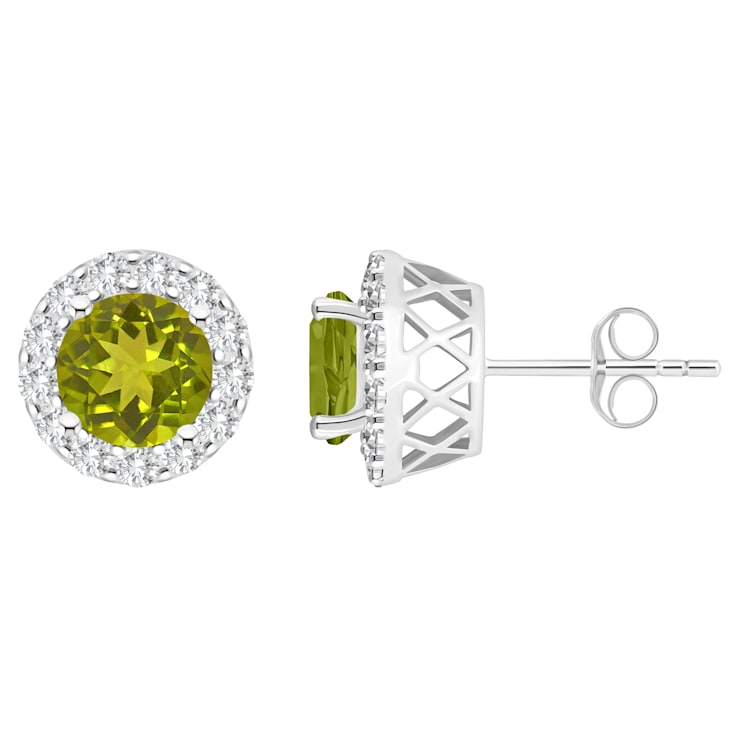 7mm Round Peridot And White Topaz Accent Rhodium Over Sterling Silver
Halo Stud Earrings