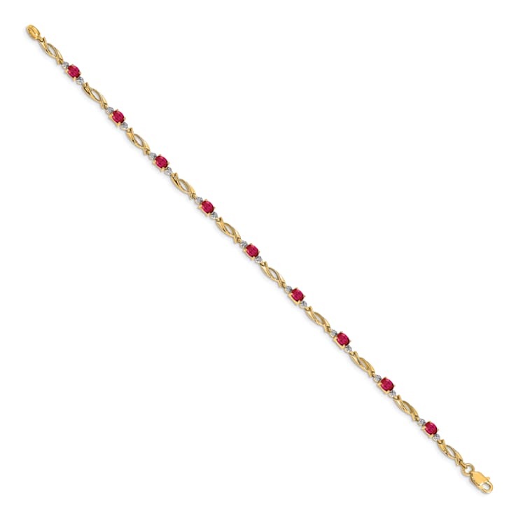 14k Yellow Gold and Rhodium Over 14k Yellow Gold Diamond and Oval Ruby Bracelet
