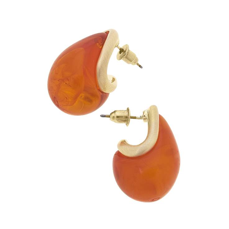 Riley Gold Tone Marbled Resin Orange Earrings