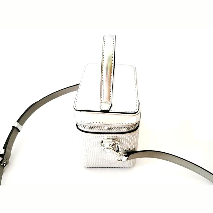 Michael Kors Sandrine Small Box Crossbody Trunk Silver Rhinestone Handbag