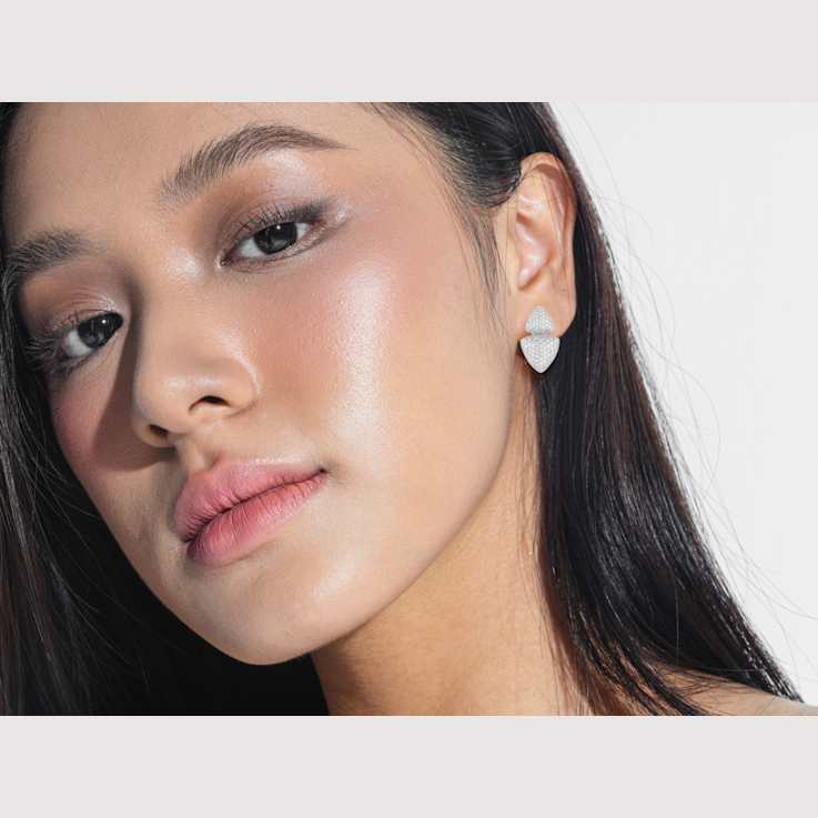 Rachel Zoe Pave Puffed Triangle Stud Earrings in Rhodium Over Sterling Silver