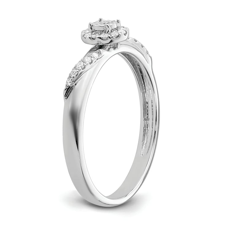 Rhodium Over 14K White Gold Diamond Trio Engagement Ring 0.12ctw