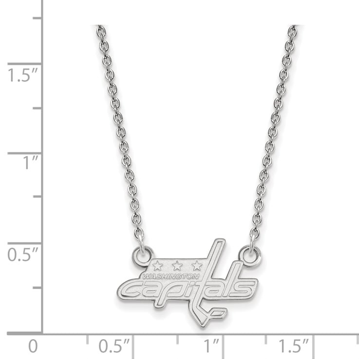 Rhodium Over Sterling Silver NHL LogoArt Washington Capitals Small Necklace