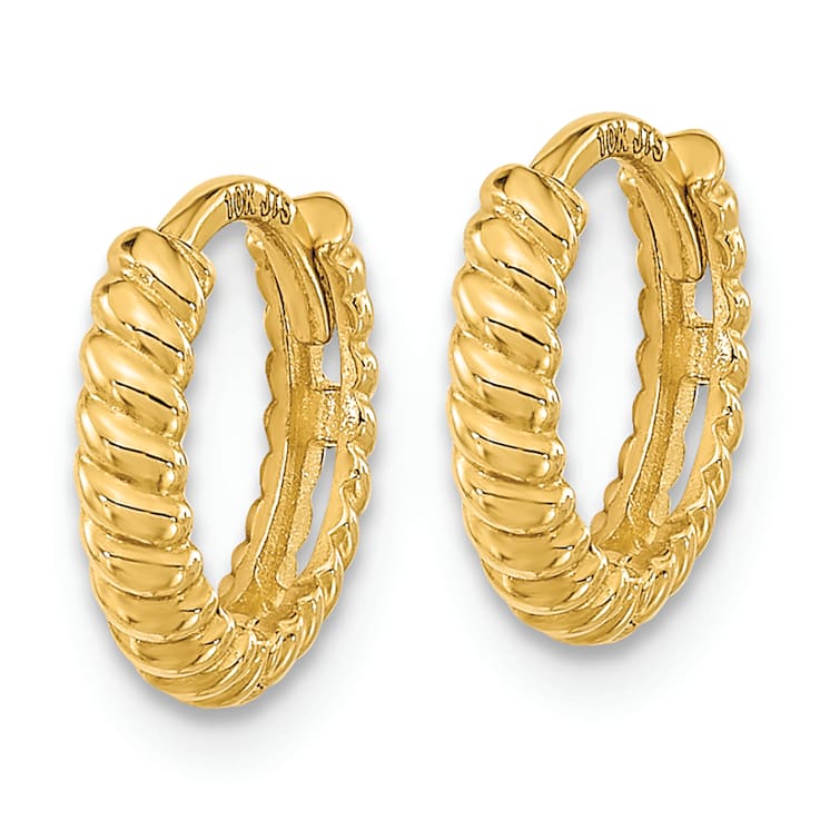 14K Yellow Gold Polished Textured Hoop Earrings