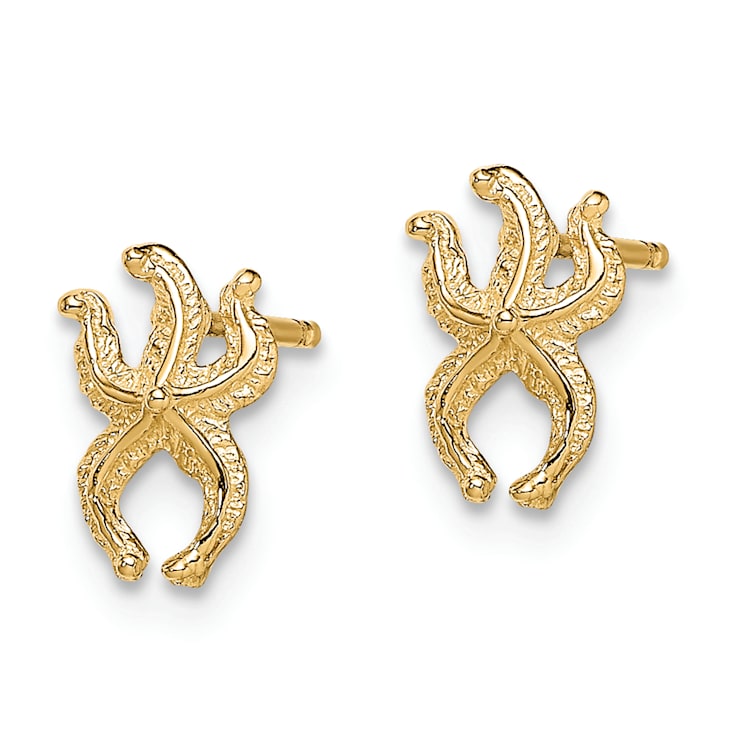 14k Yellow Gold Textured Mini Starfish Stud Earrings