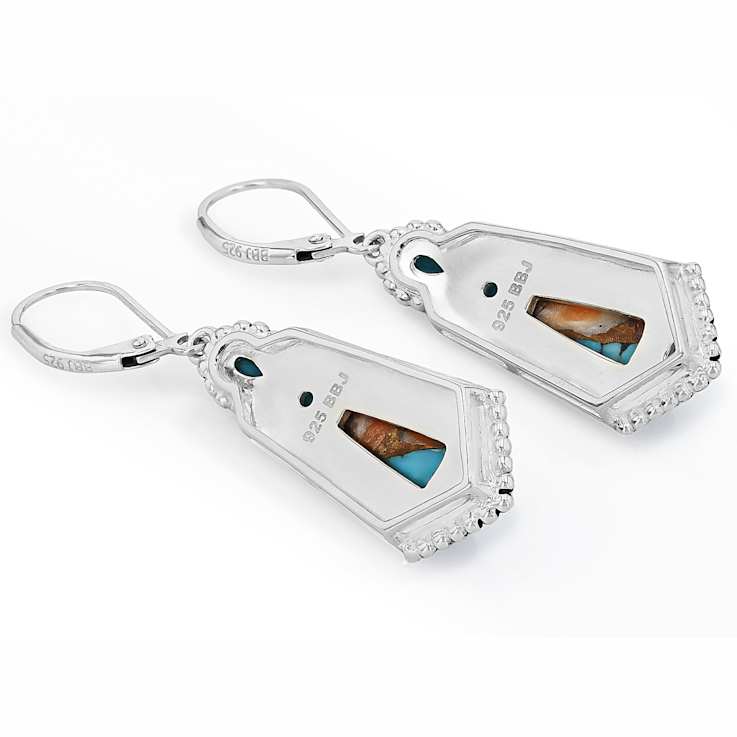 Spiny Oyster, Turquoise And Enamel Sterling Silver Dangle Earrings 12x6mm