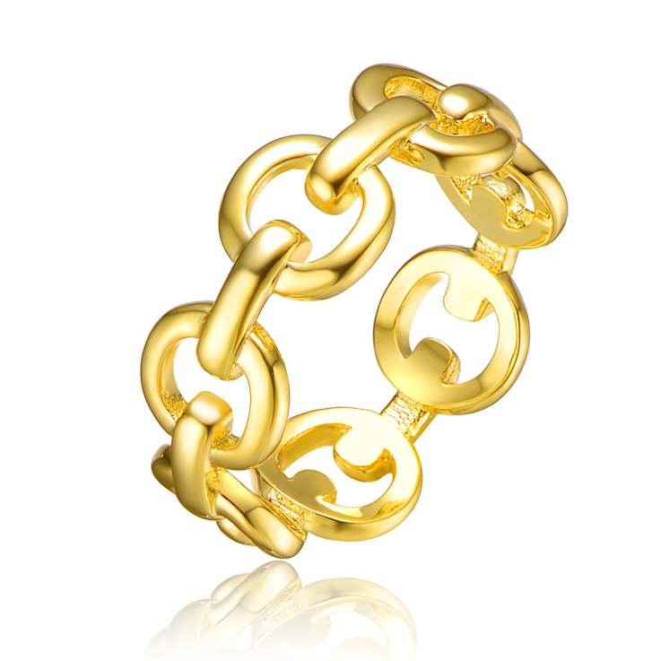 Chain Link Band Ring In 14K Gold Over Brass