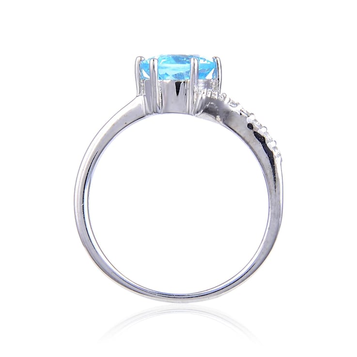 Round Blue Topaz with White Topaz Accents Sterling Silver Bypass Ring