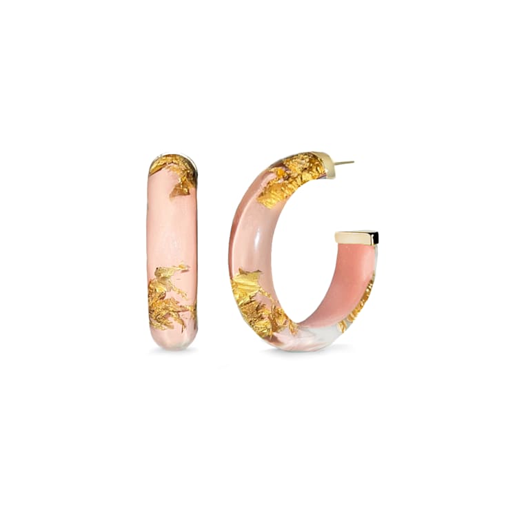 14K Yellow Gold Over Sterling Silver Small Gold Leaf Acrylic Hoops in
Rose Gold Color