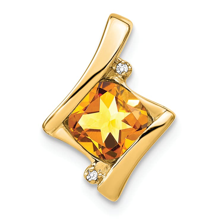 10k Yellow Gold 1.25 cttw Citrine and Accent Diamond Pendant