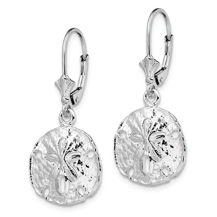Rhodium Over Sterling Silver Polished Sand Dollar Leverback Earrings