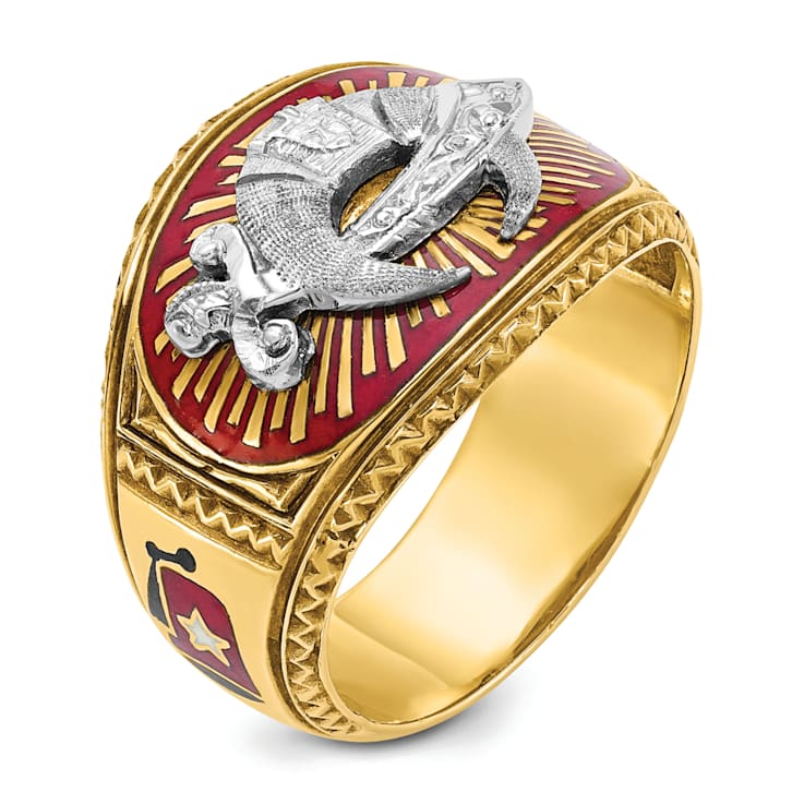 10K Two-Tone Yellow and White Gold Men's Textured and Enameled Masonic
Shriner's Ring