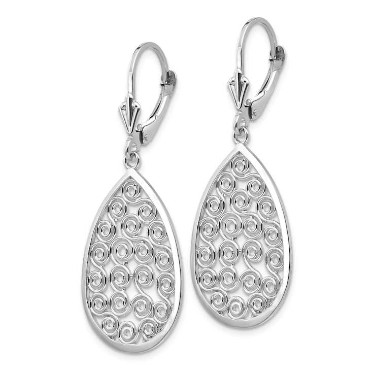 Rhodium Over 14k White Gold Teardrop Filigree Dangle Earrings