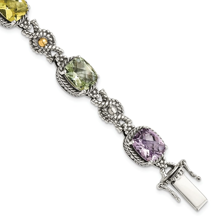 Sterling Silver with 14K Gold Over Sterling Silver Accent Oxidized
Pink/Green/Lemon Quartz Bracelet