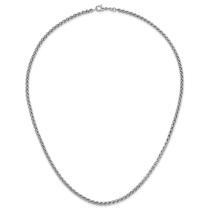 Rhodium Over Sterling Silver 3.0mm Wheat 20 Inch Chain