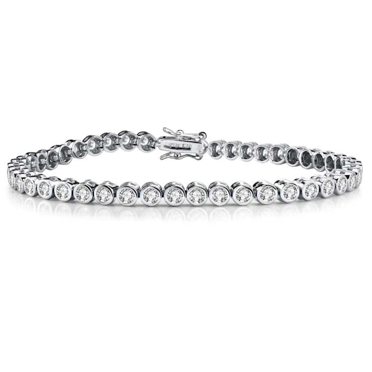 Bezel-Set CZ Tennis Bracelet In White Rhodium Over Brass