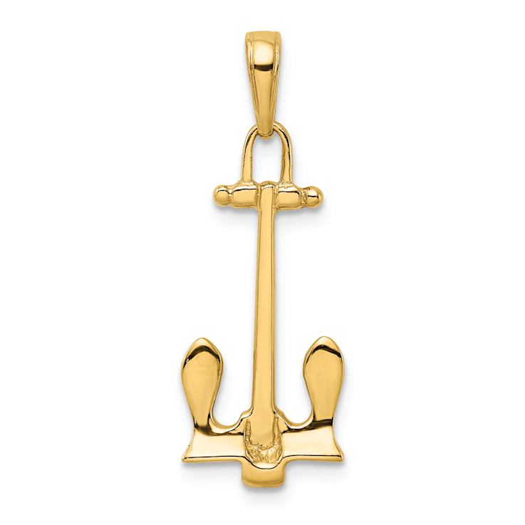14k Yellow Gold 3D Navy Anchor Pendant
