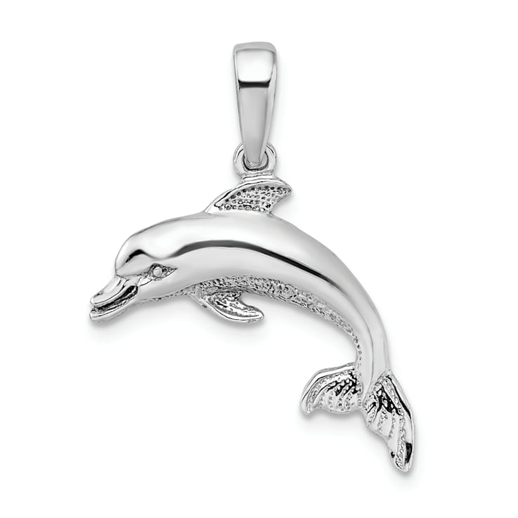 Rhodium Over Sterling Silver Polished Dolphin Pendant