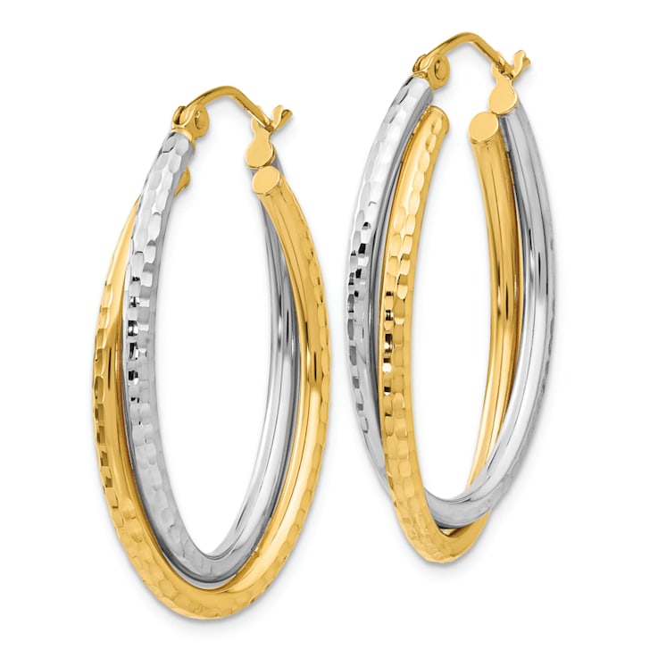 14k Yellow Gold and 14k White Gold Diamond-Cut and Polished 1 3/16"
Oval Hoop Earrings