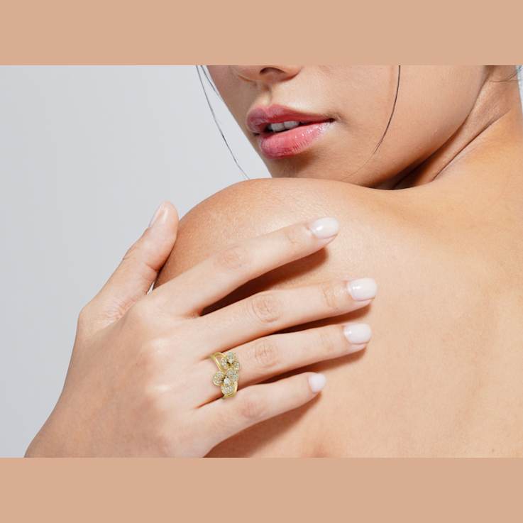 Rachel Zoe CZ Double Flower Stacked Ring in 14K Gold Over Sterling Silver