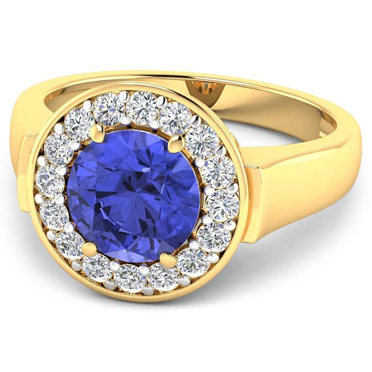 2.5ctw Violet Tanzanite and Diamond 14K Yellow Gold Halo Ring