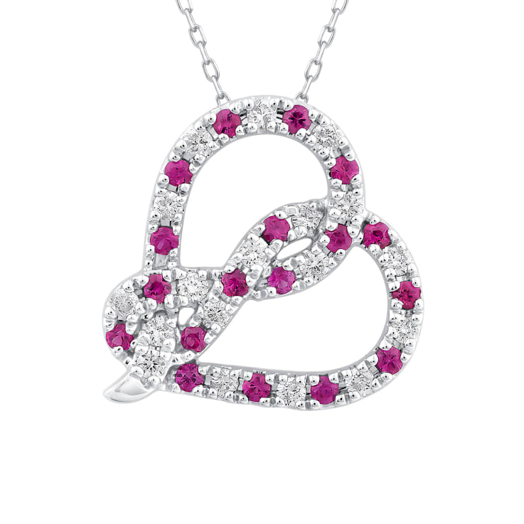 White Diamond and Ruby Rhodium over Sterling Silver Heart Pendant with
Cable Chain, 0.50ctw.