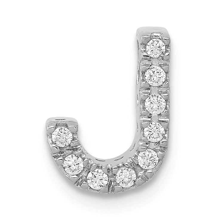 Rhodium Over 14K White Gold Diamond Letter J Initial Charm