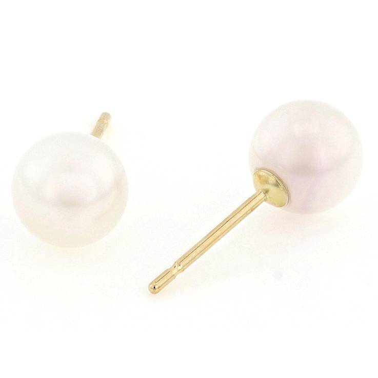 Akoya Pearl Stud Earrings In Solid 14K Gold