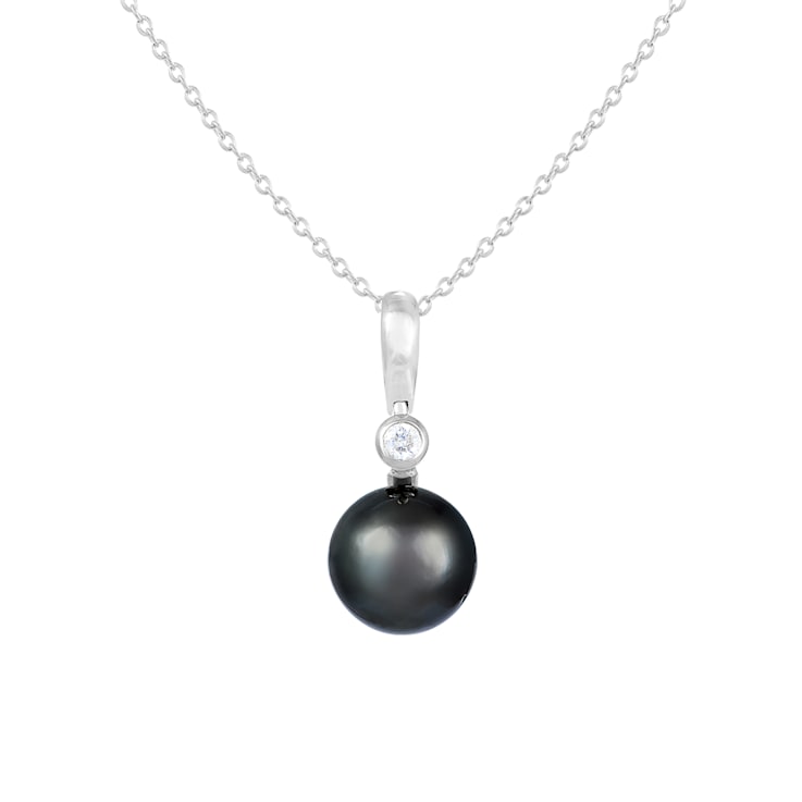 Cultured Tahitian Pearl 10mm Diamond Pendant in 14k White Gold