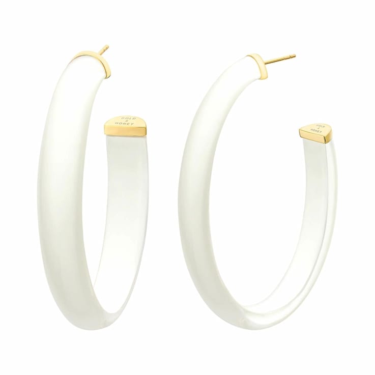14K Yellow Gold Over Sterling Silver XL Oval Illusion Nude Acrylic Hoops
in White