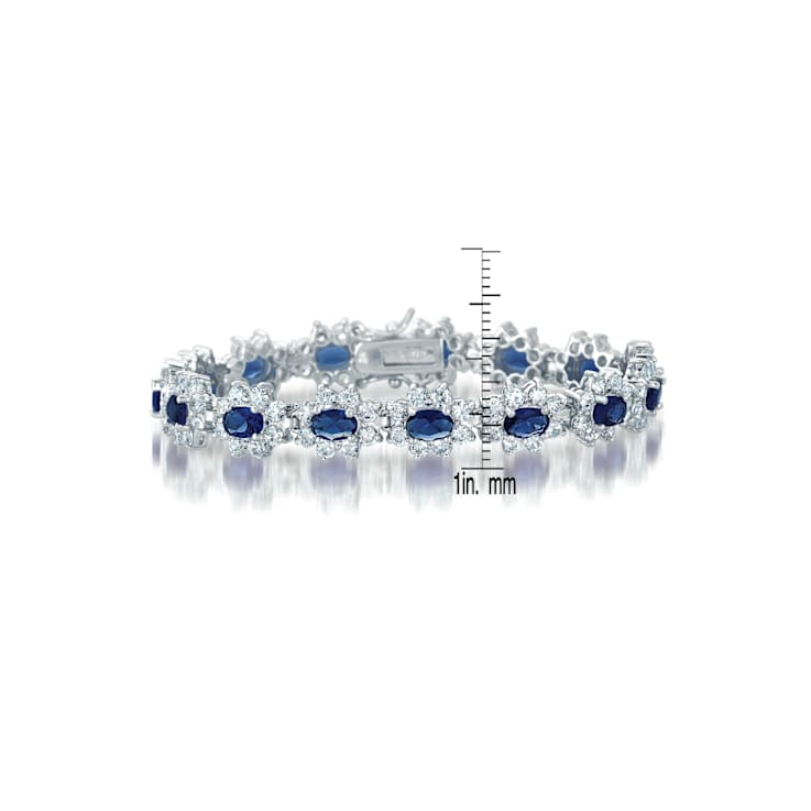 Sapphire Color CZ Oval Link Tennis Bracelet In Sterling Silver