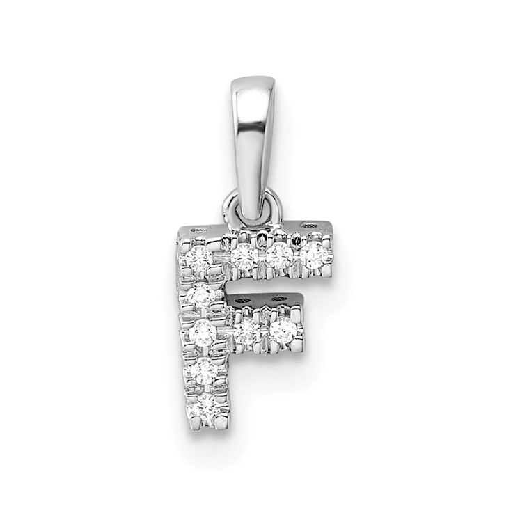 14K White Gold Diamond Letter F Initial with Bail Pendant
