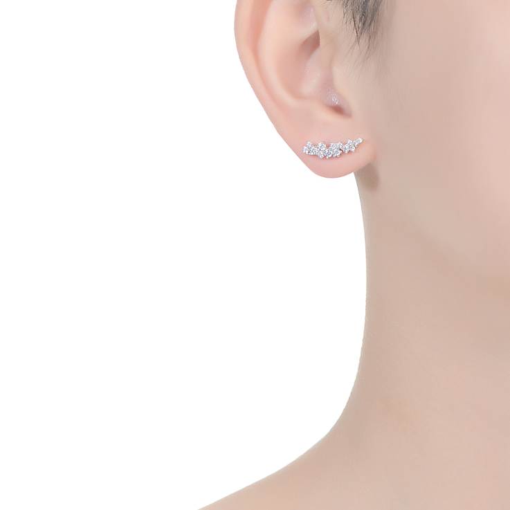 CZ Cluster Stud Earrings In Sterling Silver