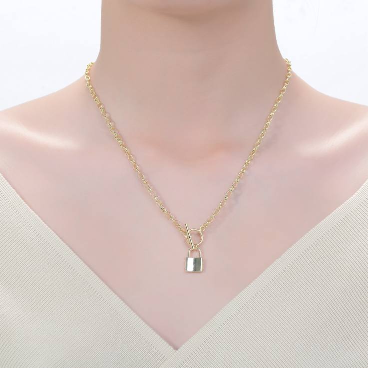 Padlock Locket Charm Necklace In 14K Gold Over Brass
