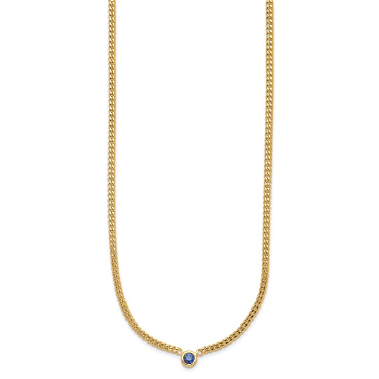 14K Yellow Gold Sapphire Curb 18 inch Necklace