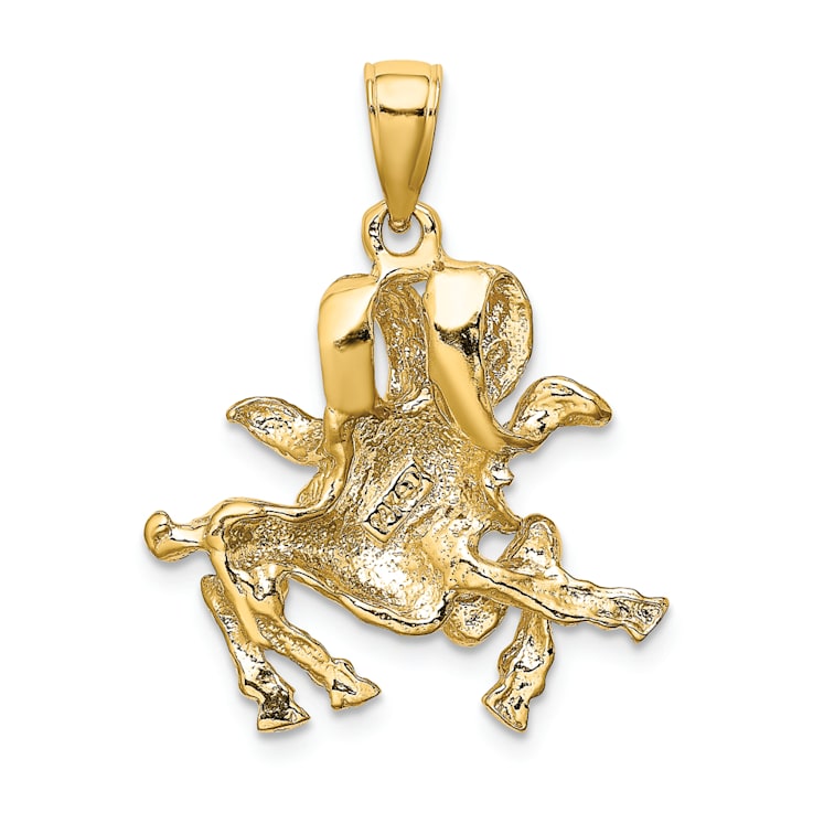 14k Yellow Gold 3D Textured Large Aries Zodiac pendant