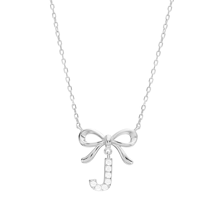 Initial J Bow CZ Necklace In Sterling Silver 0.23ctw