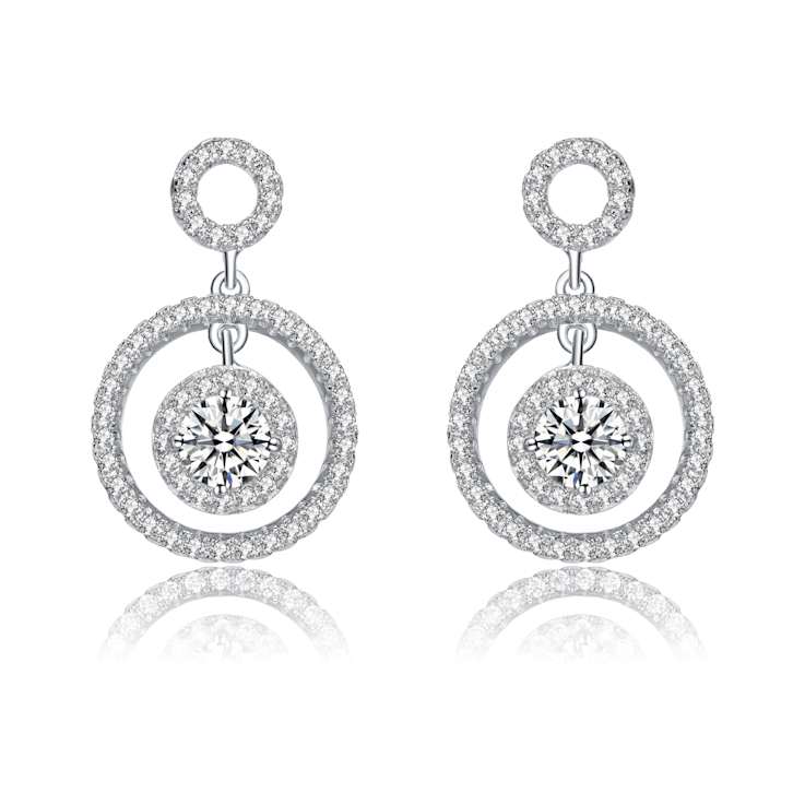 CZ Triple Halo Drop Earrings In Sterling Silver