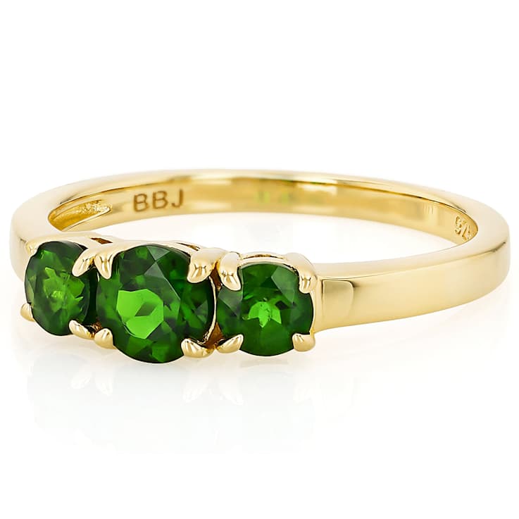 Chrome Diopside Three-Stone Ring In 18K Gold Over Sterling Silver 0.95ctw