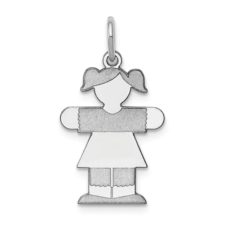 Rhodium Over 14K White Gold Satin Girl Hugs Charm