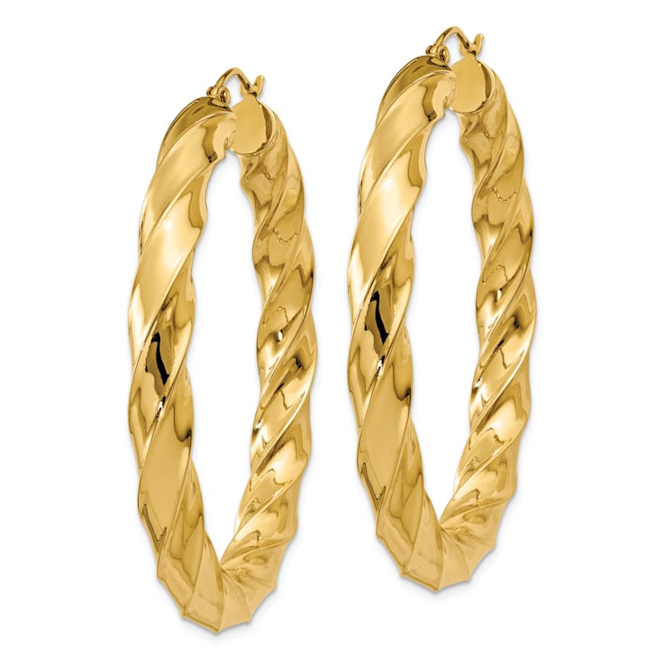 14k Yellow Gold Polished 1 5/16" Twisted Hoop Earrings