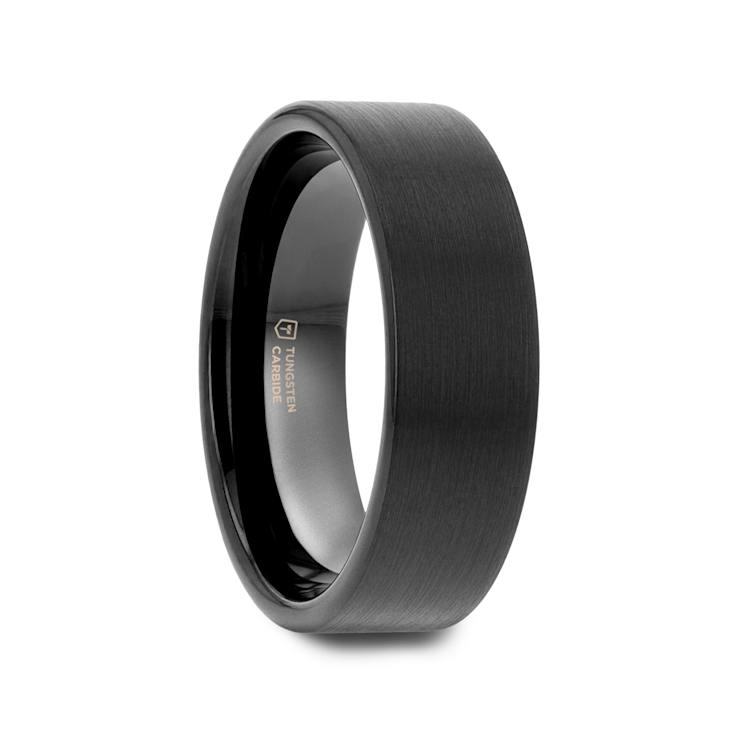 SAN ANTONIO Flat Black Tungsten Carbide Band with Brushed Finish 7mm