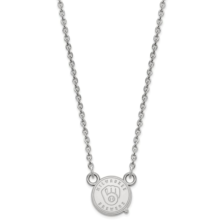 Rhodium Over Sterling Silver MLB LogoArt Milwaukee Brewers Pendant Necklace