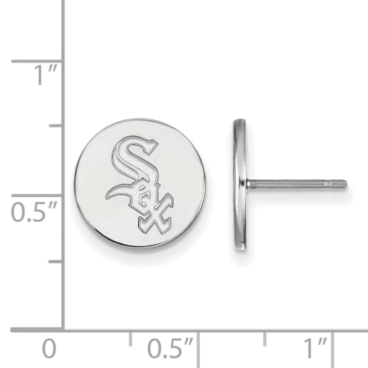 Rhodium Over Sterling Silver MLB LogoArt Chicago White Sox Post Earrings