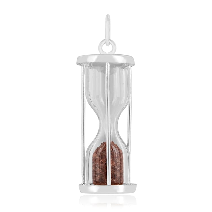 Garnet Rhodium Over Sterling Silver Hourglass Sand Timer Pendant