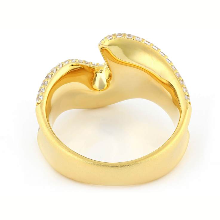 Sculptural Wave CZ Ring In 18K Gold Over Sterling Silver