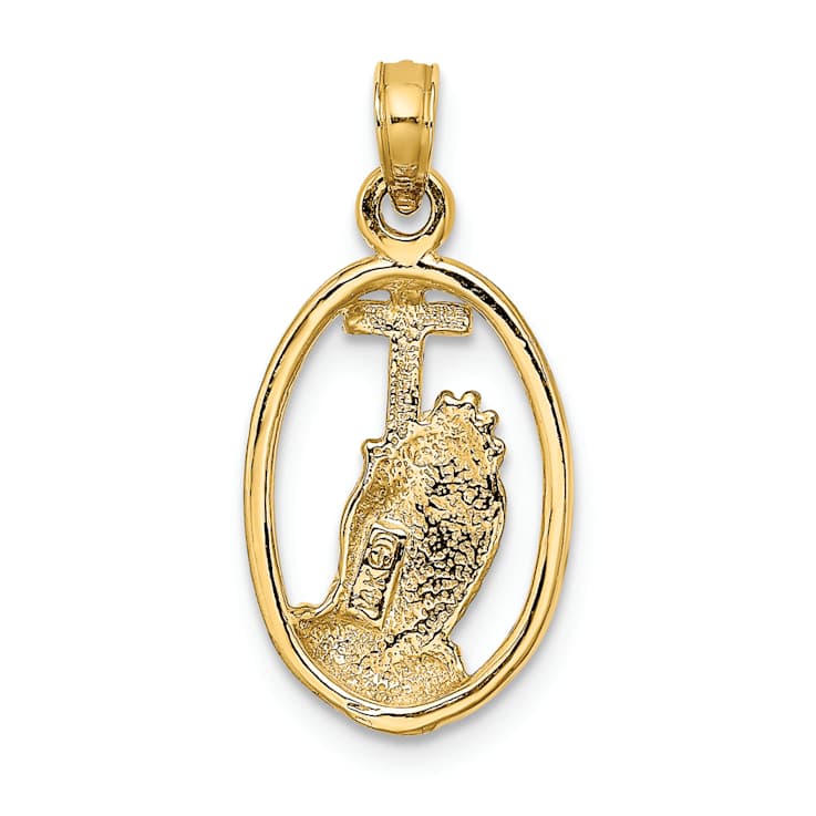 10K Yellow Gold Praying Hands and Cross In Oval Charm