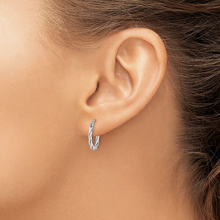 Rhodium Over Sterling Silver 2mm Twisted Hoop Earrings