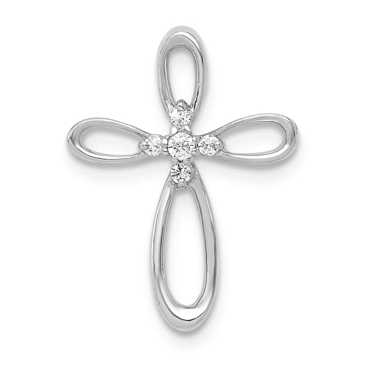 Rhodium Over 10k White Gold Diamond Cross Chain Slide Pendant
