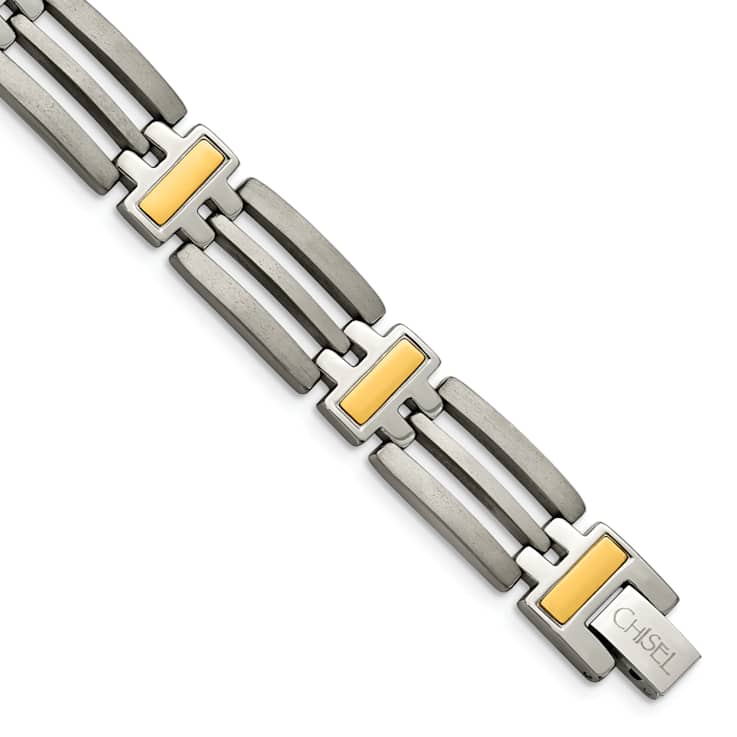 Titanium Brushed and Polished Yellow IP-Plated Bracelet